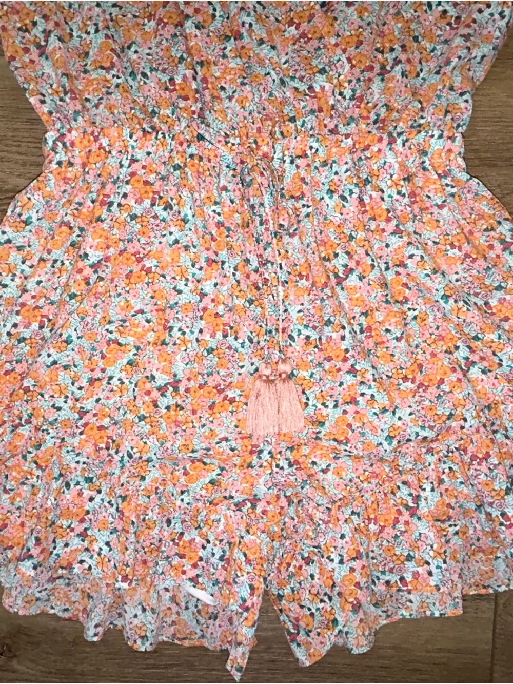 GOGO Peach Floral Romper with Tassel Tie - Picture 2 of 6
